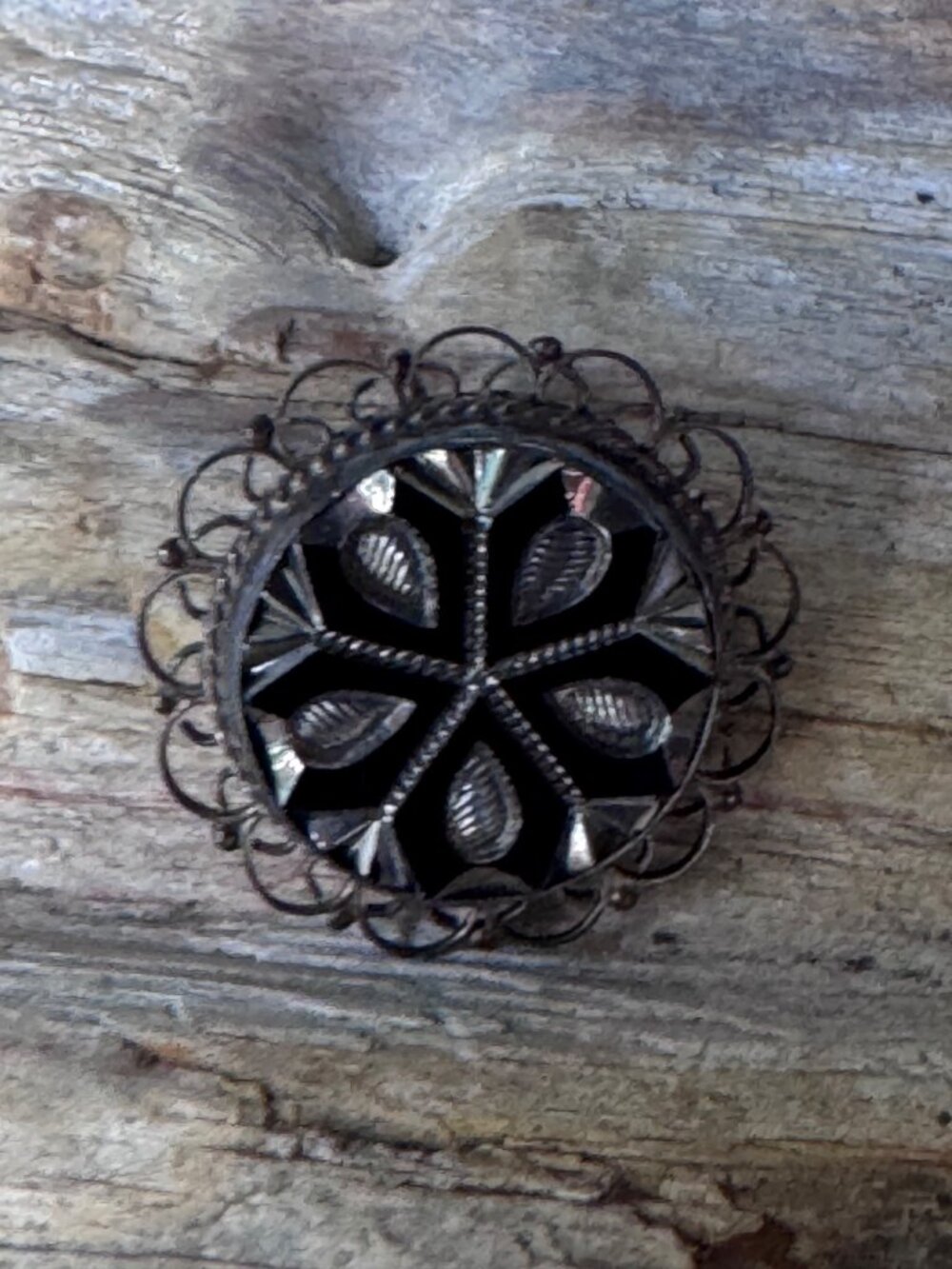 Mexico 925 Silver Black Onyx Brooch Pendant JFCM Guadalajara Filigree VTG - Picture 2 of 6